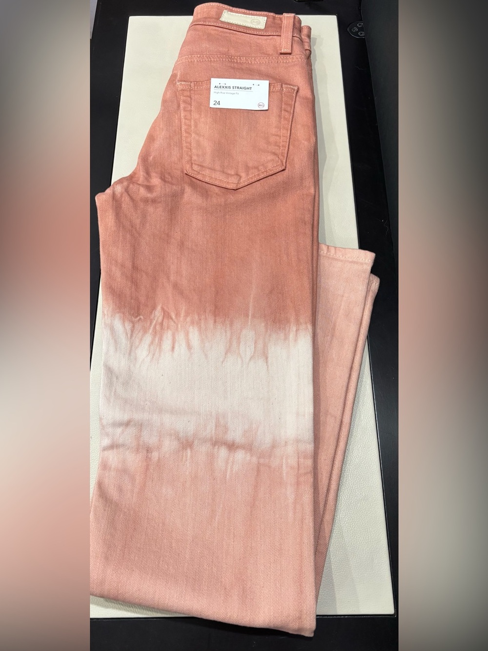 AG Alexxis High Rise Straight Jeans in Dusty Rose Ombre, Size 24, Hand Dyed